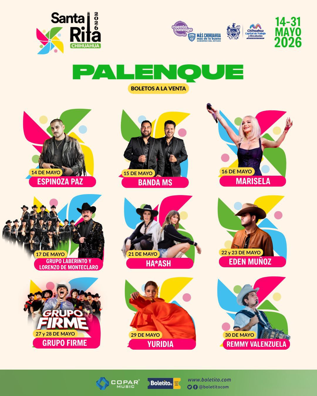 Cartelera oficial actualizada del Palenque Santa Rita