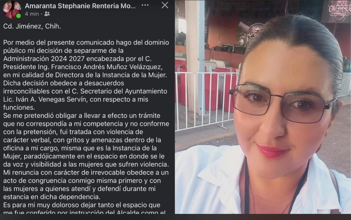 Renuncia Directora de la Instancia de la Mujer en Jiménez