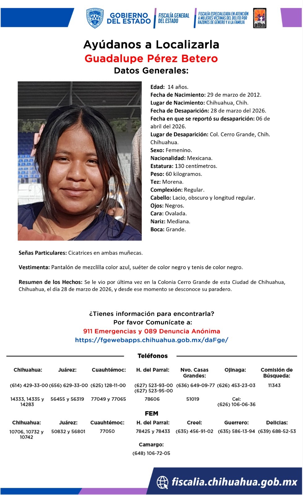 Localiza FEM a mujer reportada desaparecida en Cd. Juárez