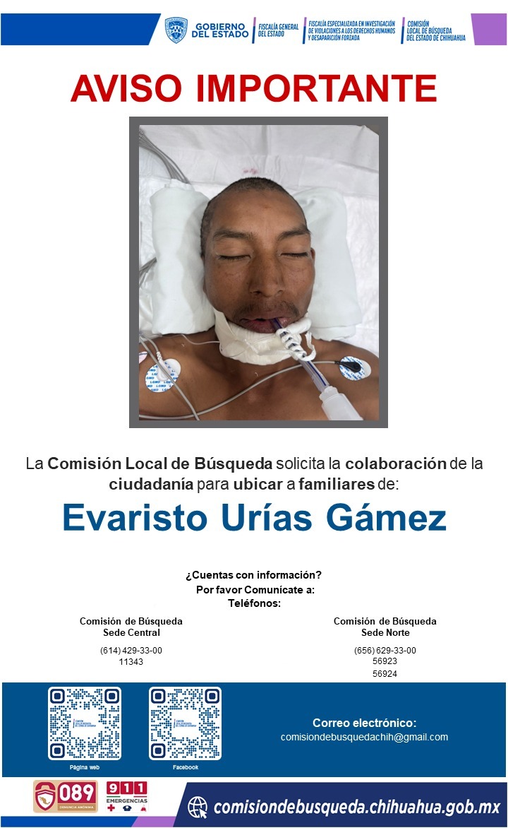 Buscan a familiares de Evaristo Urías Gámez 
