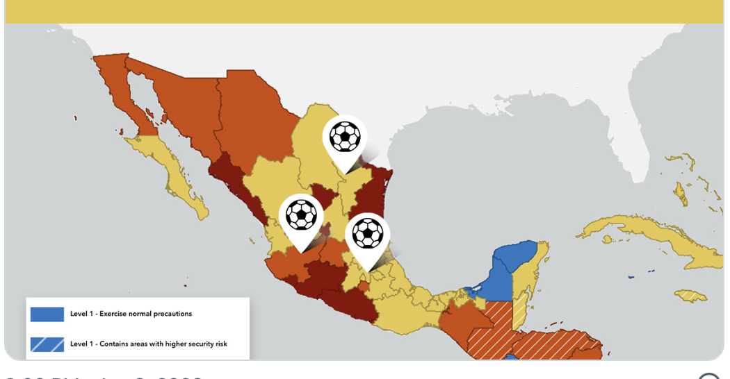 Estados Unidos emite alerta de seguridad para quienes viajen a México por el Mundial 